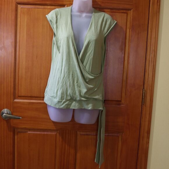BCBG Maxazria Green Faux Wrap Tie Top XL Y2K - Picture 2 of 14